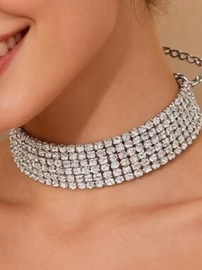 Crystal thick wide row chain sparkly Rhinestone choker necklace y2k 90’s sexy